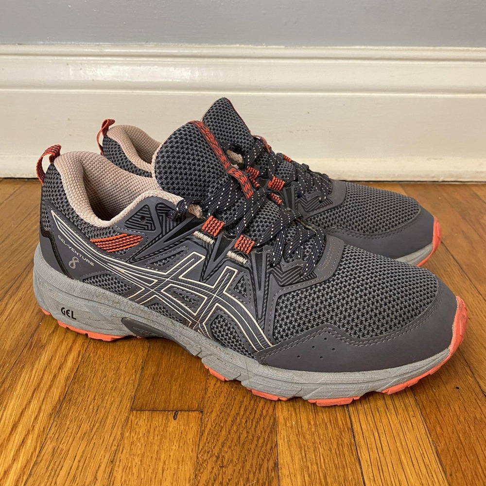 ASICS Gel Venture 8 Shoes Womens Size 8 Gray Coral Mesh Trail Running Sneakers - Picture 2 of 11